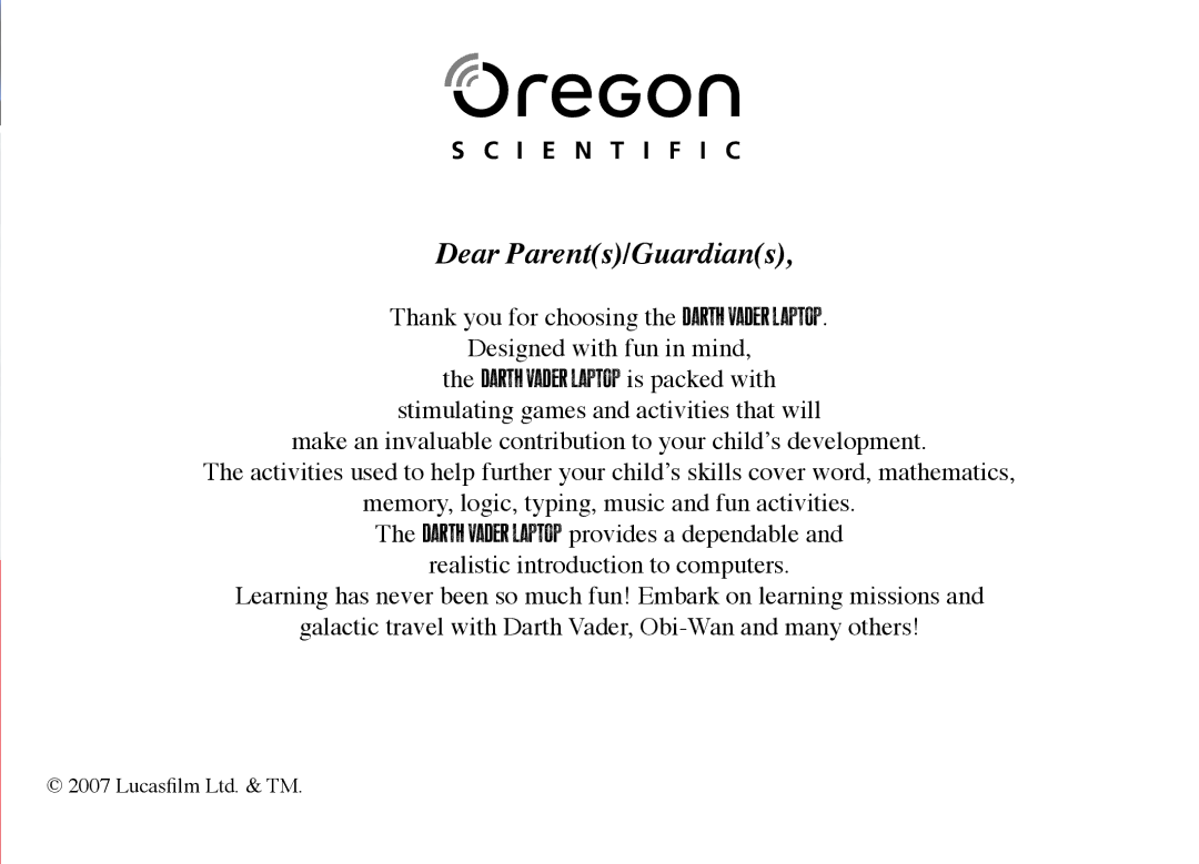 Oregon Scientific DV33 manual Dear Parents/Guardians 