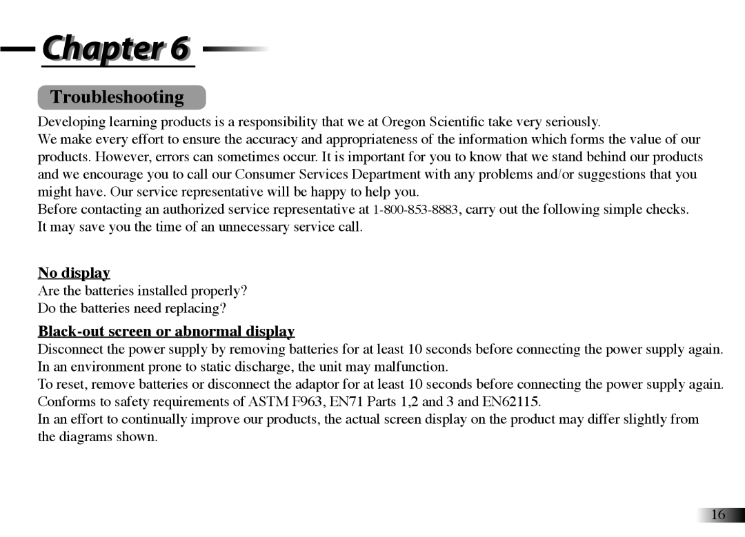 Oregon Scientific DV33 manual Troubleshooting, No display, Black-out screen or abnormal display 