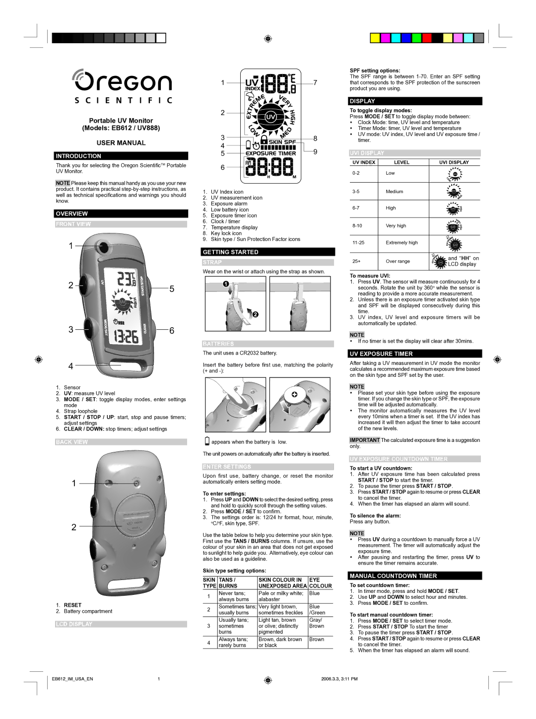 Oregon Scientific E8612 user manual Introduction, Overview, Getting Started, Display, UV Exposure Timer 