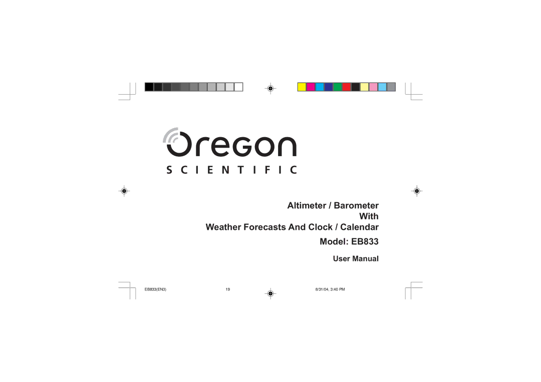 Oregon Scientific user manual EB833EN3 31/04, 340 PM 