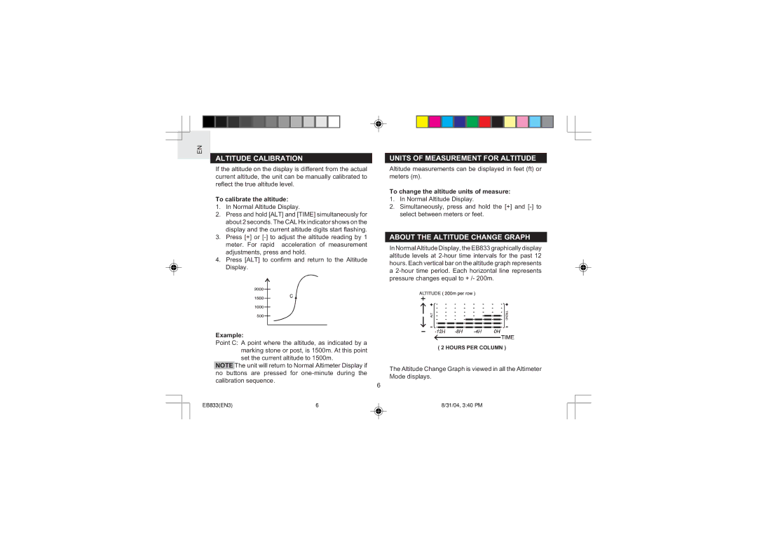 Oregon Scientific EB833 Altitude Calibration, Units of Measurement for Altitude, About the Altitude Change Graph 