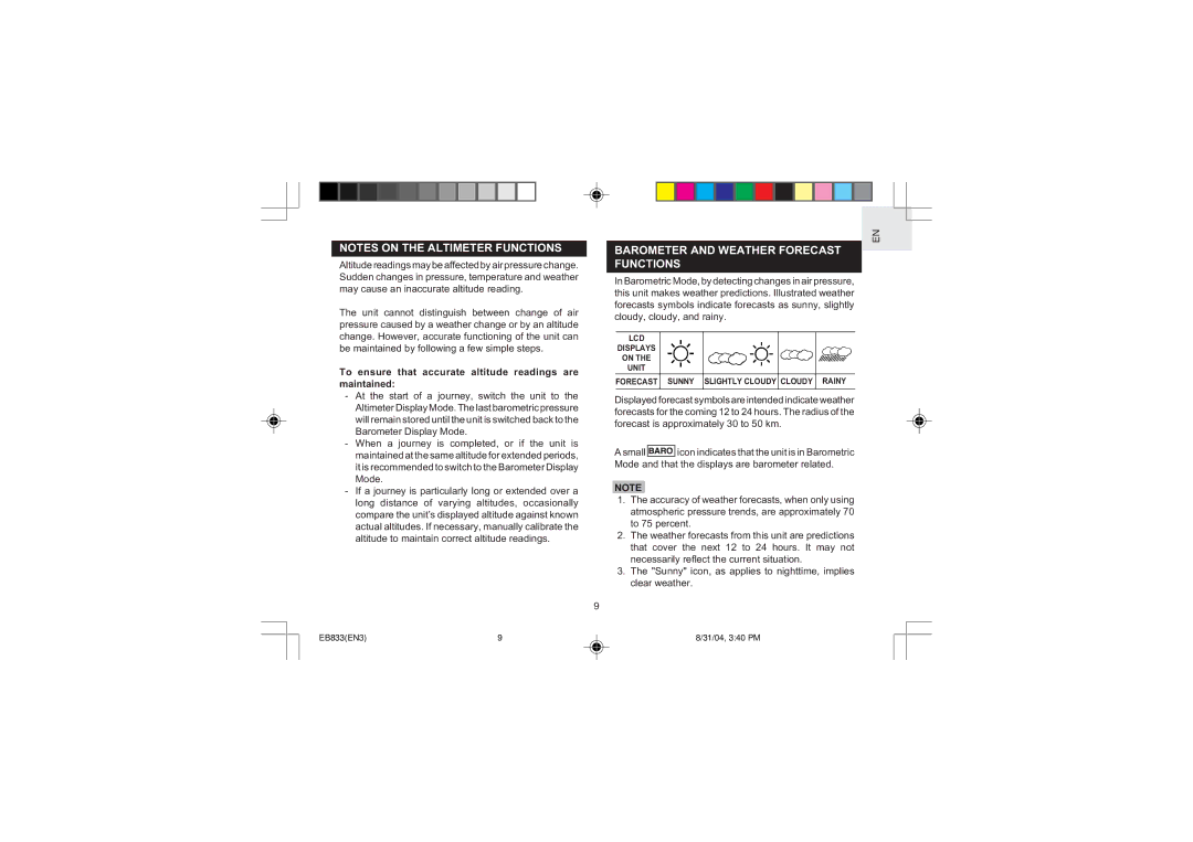 Oregon Scientific EB833 Barometer and Weather Forecast Functions, To ensure that accurate altitude readings are maintained 