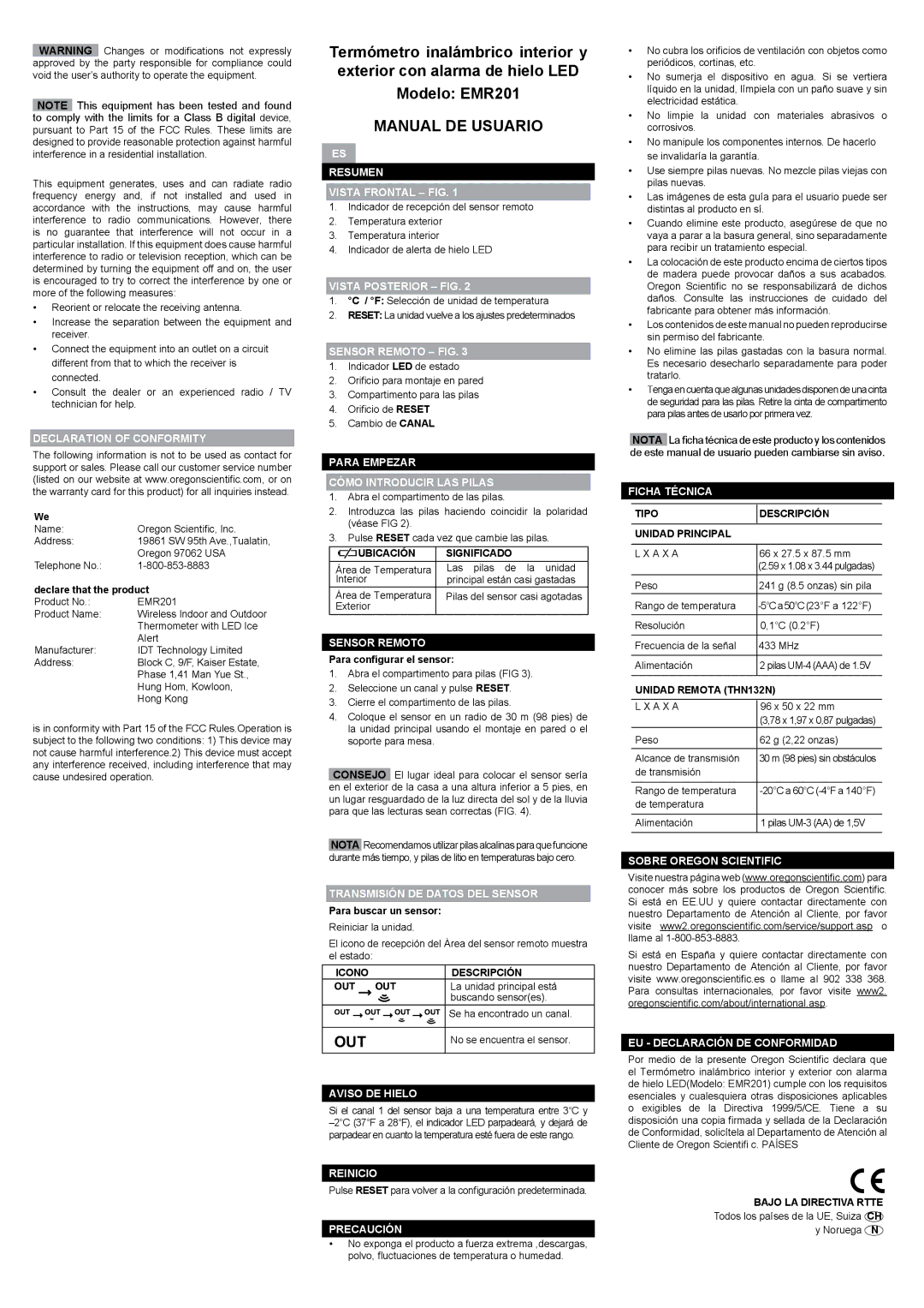 Oregon Scientific EMR201 user manual Manual DE Usuario 