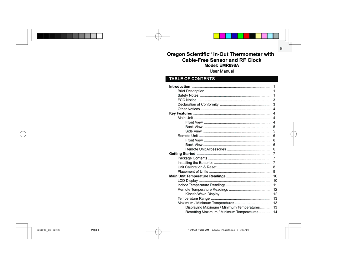 Oregon Scientific EMR898A user manual Table of Contents 