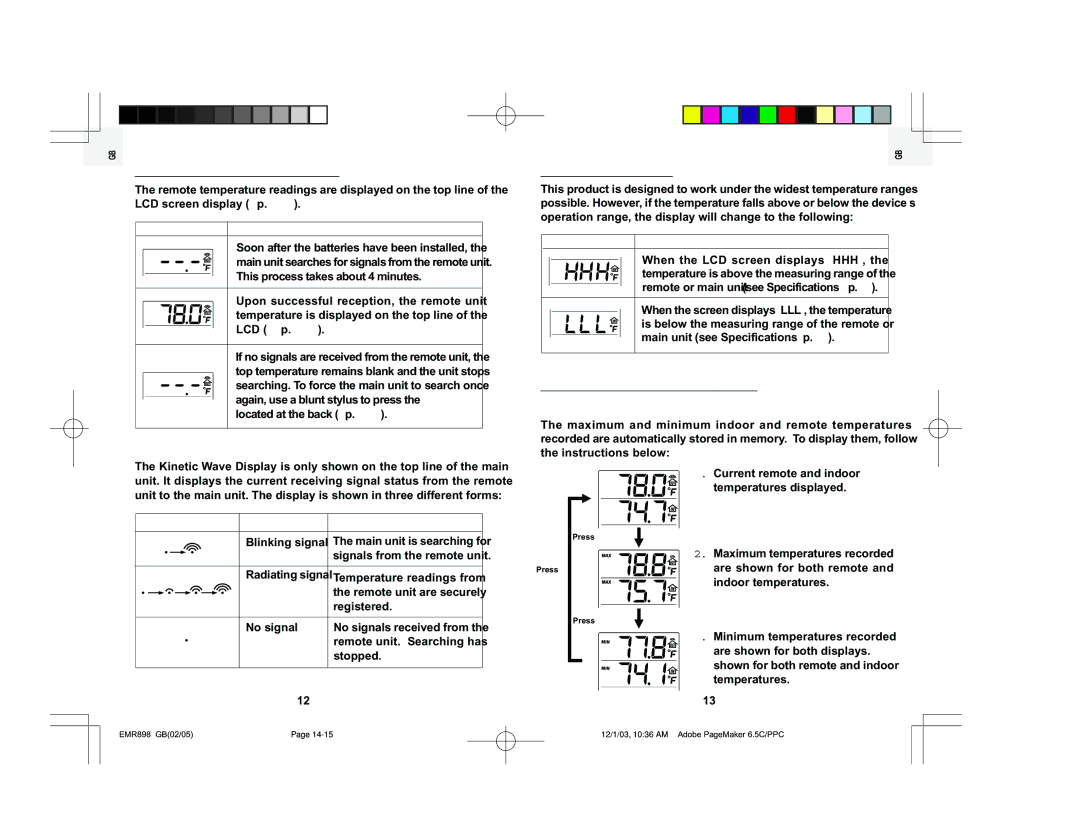 Oregon Scientific EMR898A user manual Remote Temperature Readings, Temperature Range, Maximum / Minimum Temperatures 