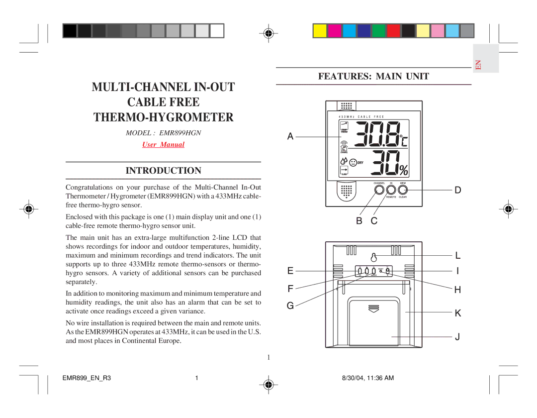 Oregon Scientific EMR899HGN user manual Features Main Unit, Introduction 