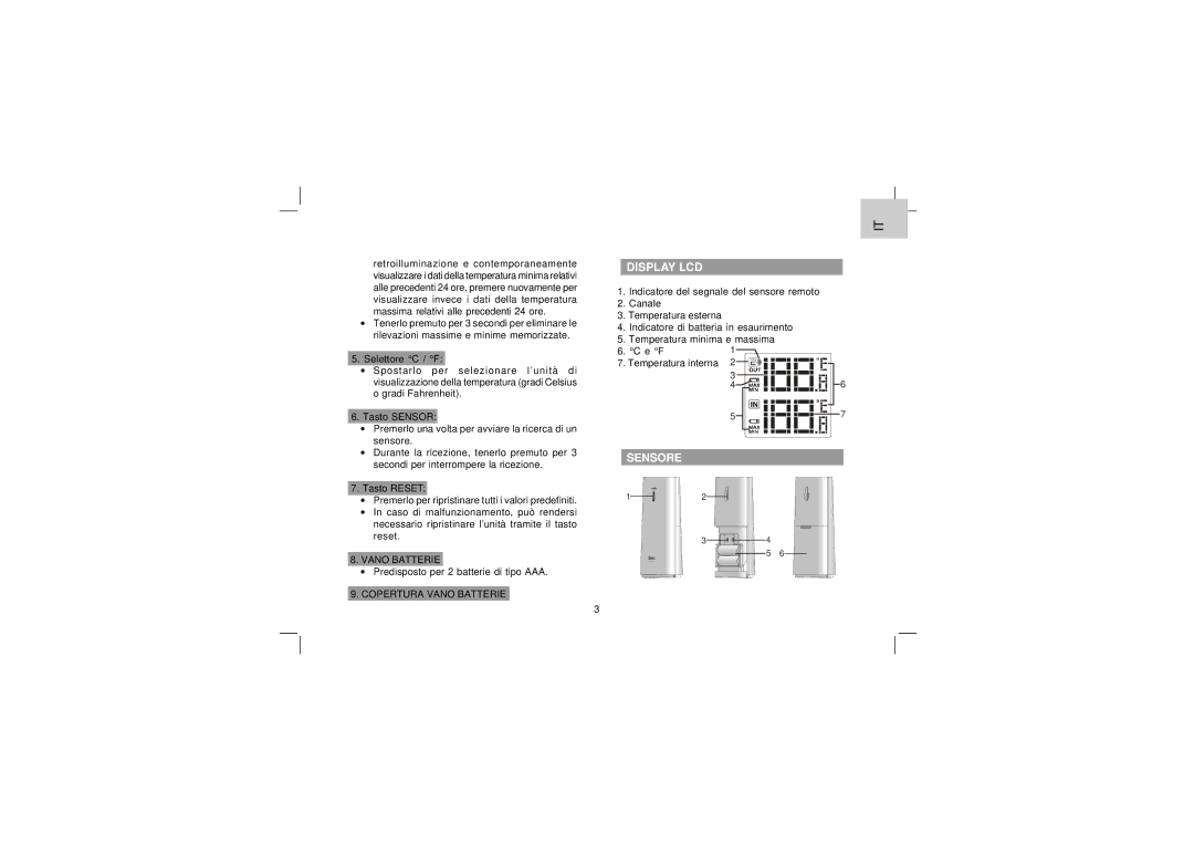 Oregon Scientific EW91 user manual Display LCD, Sensore 