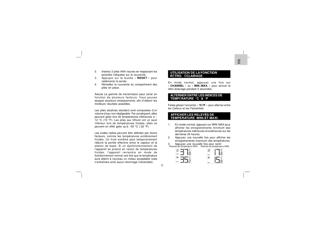 Oregon Scientific EW91 Utilisation DE LA Fonction RÉTRO- Éclairage, Alterner Entre LES Indices DE Température C & F 