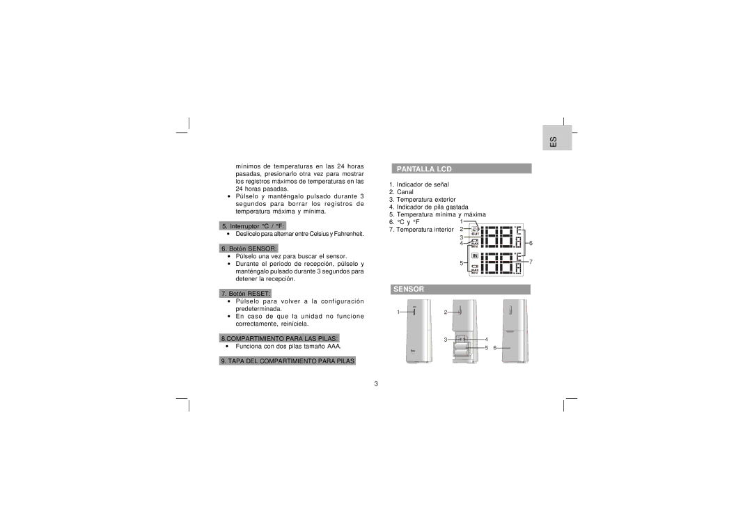 Oregon Scientific EW91 user manual Pantalla LCD, Sensor 