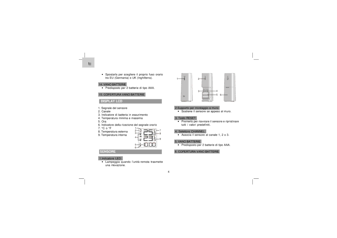 Oregon Scientific EW92 user manual Display LCD, Sensore 