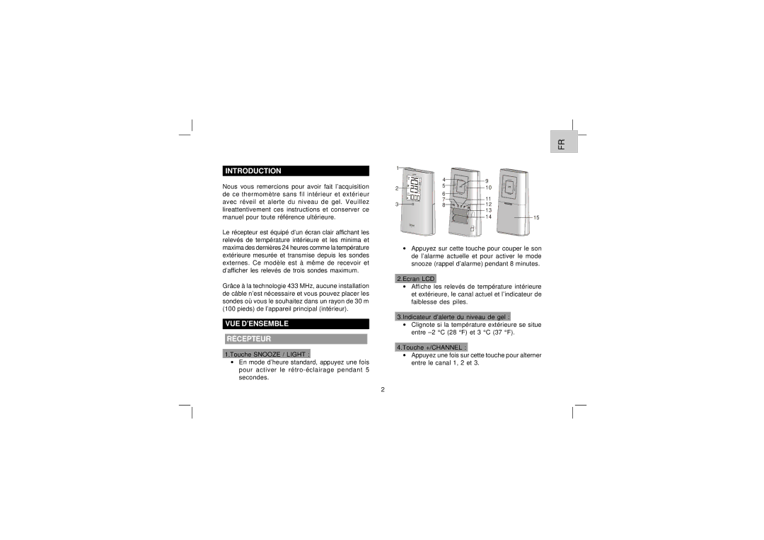 Oregon Scientific EW92 user manual Introduction, VUE D’ENSEMBLE Récepteur 