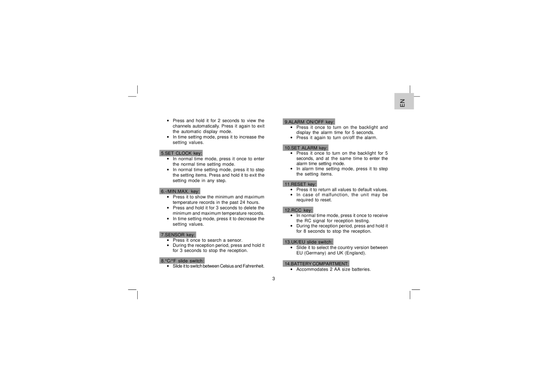 Oregon Scientific EW92 user manual Battery Compartment 