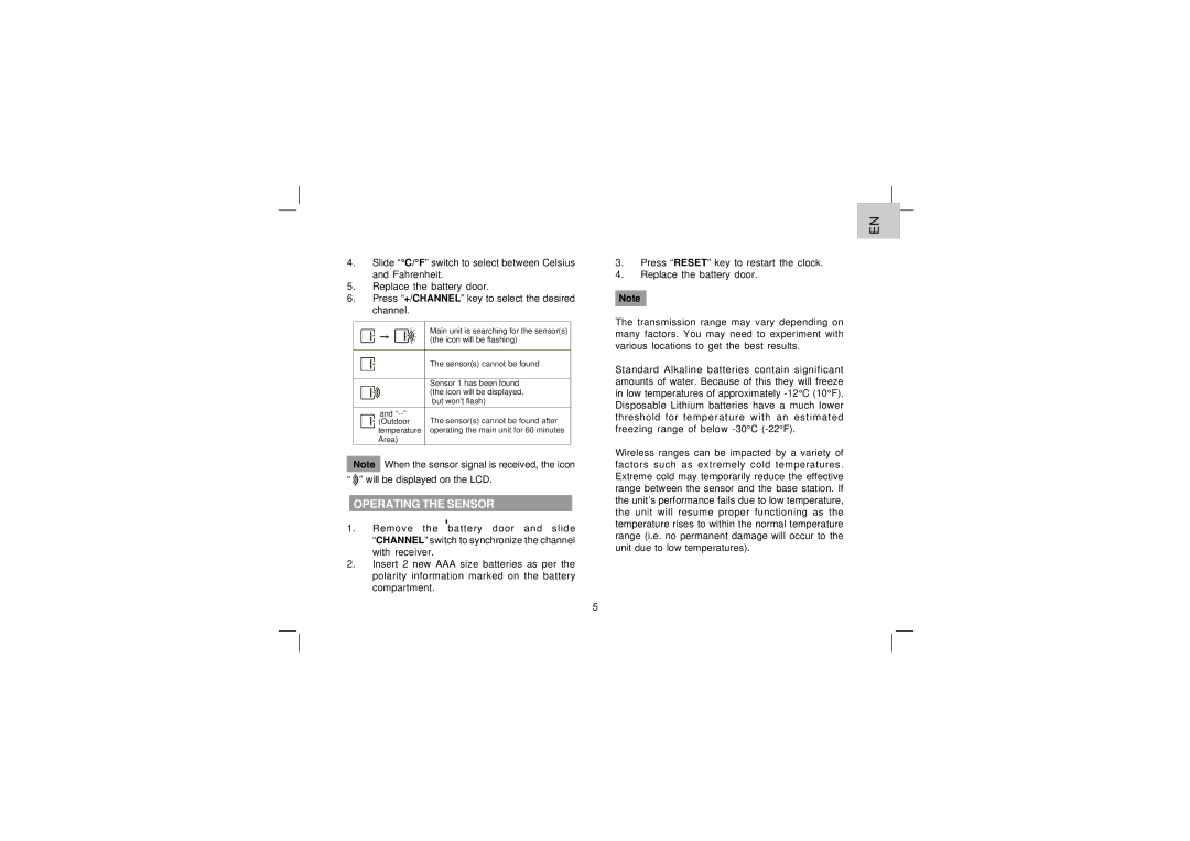 Oregon Scientific EW92 user manual Operating the Sensor 