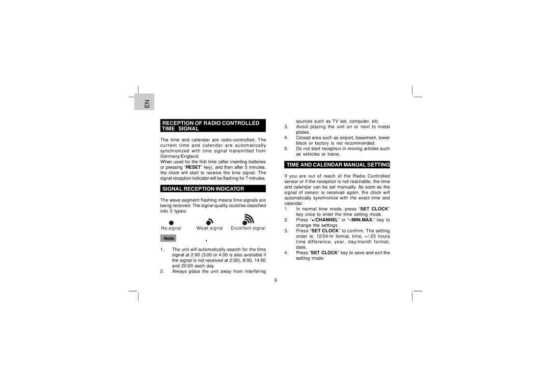 Oregon Scientific EW92 user manual Reception of Radio Controlled Time Signal, Signal Reception Indicator 