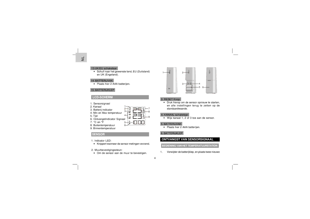 Oregon Scientific EW92 user manual Lcd-Scherm, Ontvangst VAN Sensorsignaal 