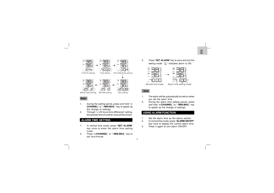 Oregon Scientific EW92 user manual Alarm Time Setting, Using Alarm Function 