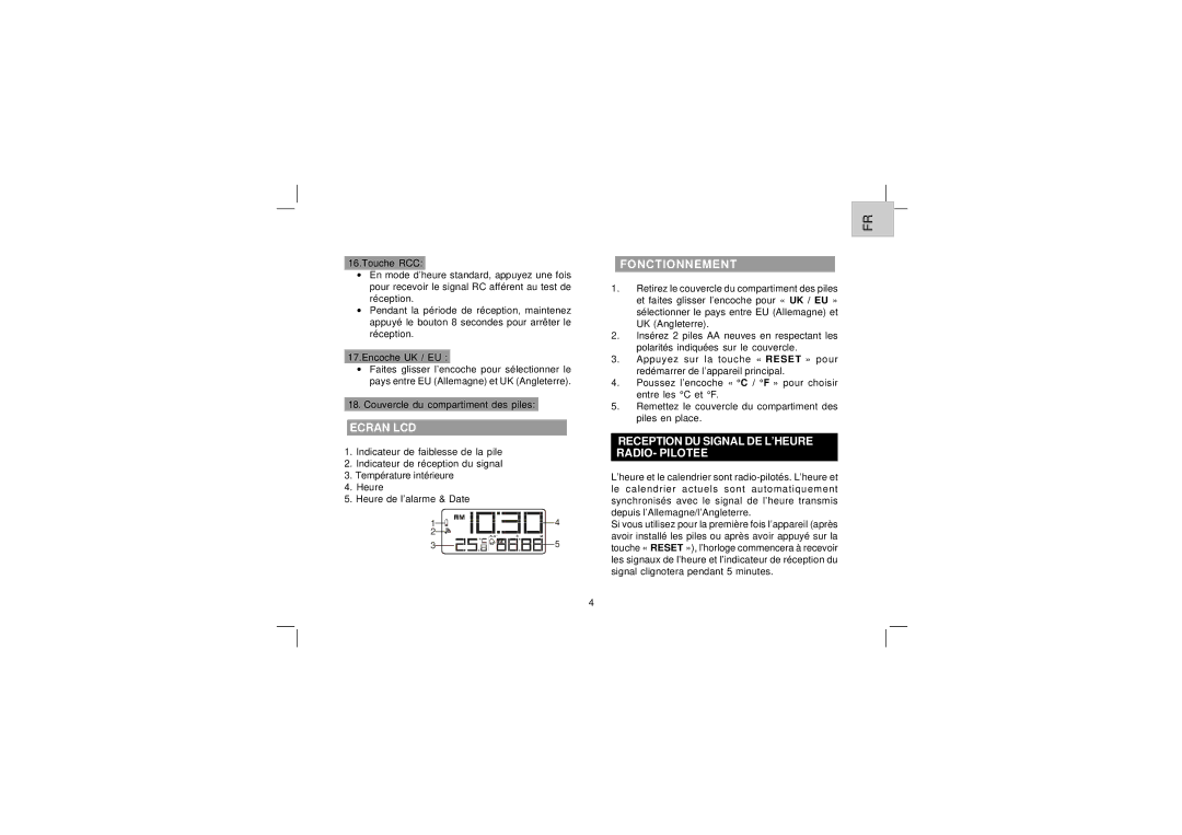 Oregon Scientific EW96 user manual Ecran LCD, Fonctionnement, Reception DU Signal DE L’HEURE RADIO- Pilotee 