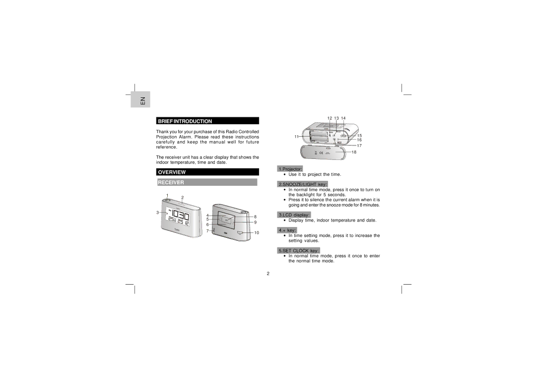 Oregon Scientific EW96 user manual Brief Introduction, Overview Receiver 