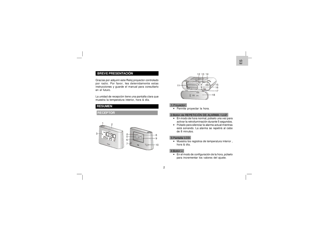 Oregon Scientific EW96 user manual Breve Presentación, Resumen Receptor 