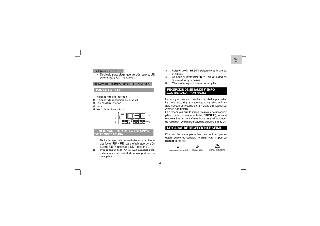 Oregon Scientific EW96 Pantalla LCD, Funcionamiento DE LA Estación DE Temperatura, Indicador DE Recepción DE Señal 