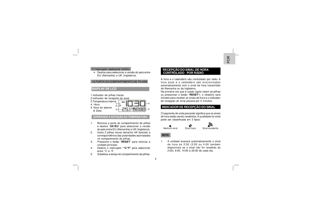Oregon Scientific EW96 Display DE LCD, Recepção do Sinal DE Hora Controlado POR Rádio, Indicador DE Recepção do Sinal 