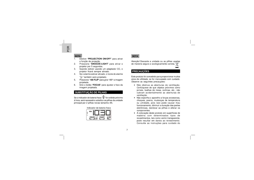 Oregon Scientific EW96 user manual Substituição DE Pilhas, Precauções 