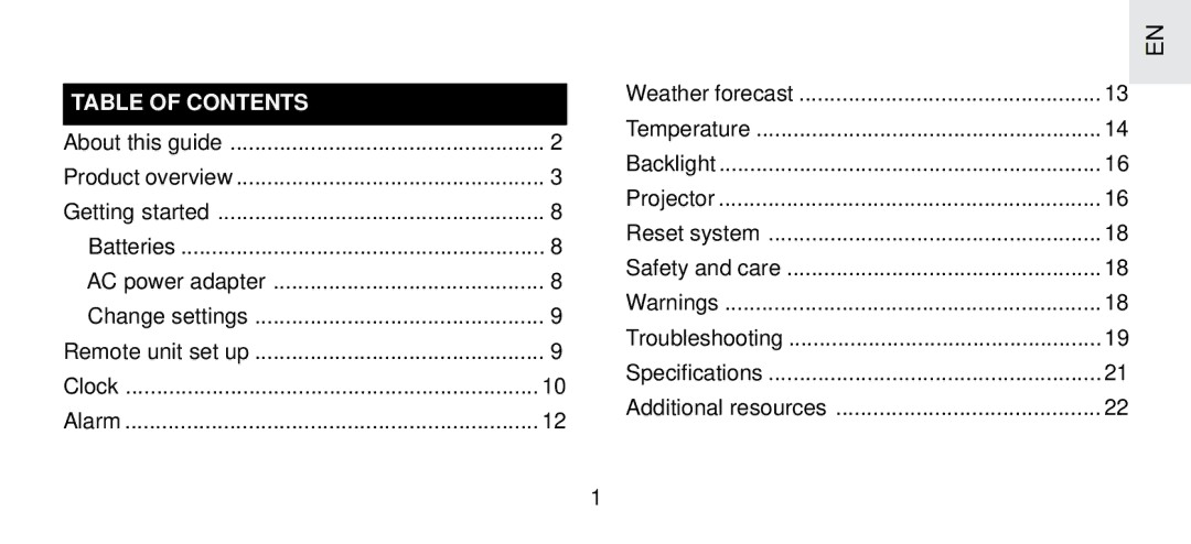 Oregon Scientific FSP-301 specifications Table of Contents 