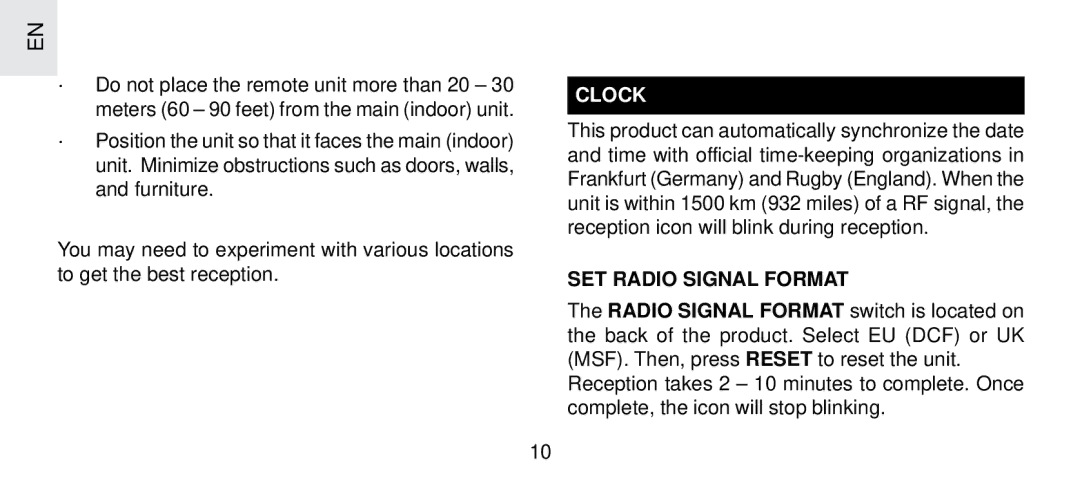 Oregon Scientific FSP-301 specifications Clock, SET Radio Signal Format 