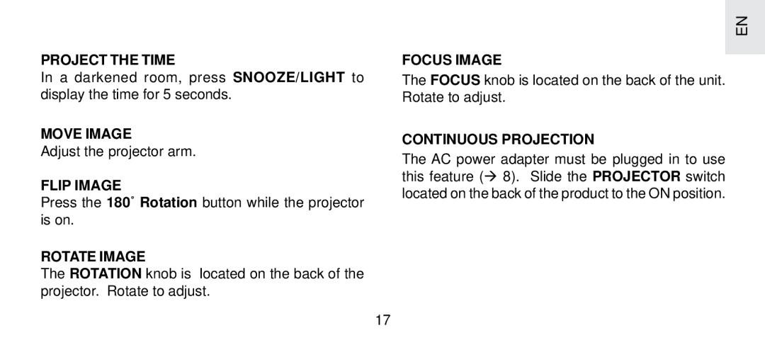 Oregon Scientific FSP-301 Project the Time, Move Image, Flip Image, Rotate Image, Focus Image, Continuous Projection 