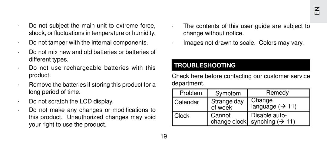 Oregon Scientific FSP-301 specifications Troubleshooting 