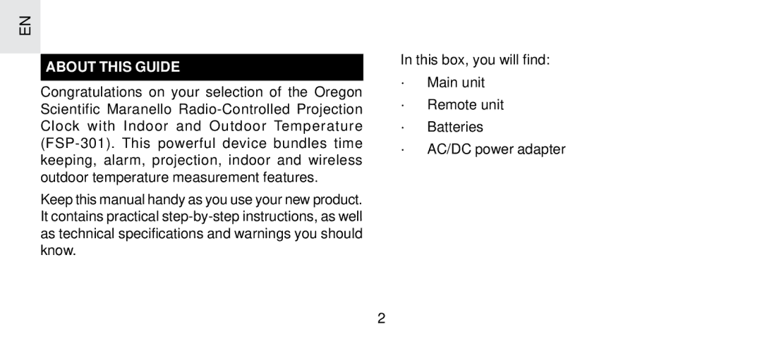 Oregon Scientific FSP-301 specifications About this Guide 