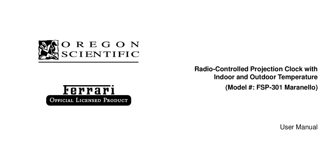 Oregon Scientific specifications Model # FSP-301 Maranello 