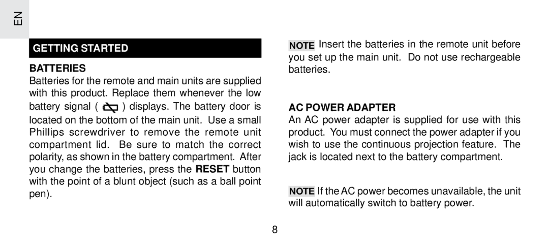 Oregon Scientific FSP-301 specifications Getting Started, Batteries, AC Power Adapter 