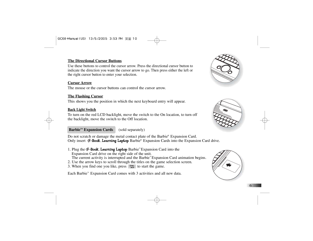 Oregon Scientific G068 Directional Cursor Buttons, Cursor Arrow, Flashing Cursor, BarbieTM Expansion Cards sold separately 