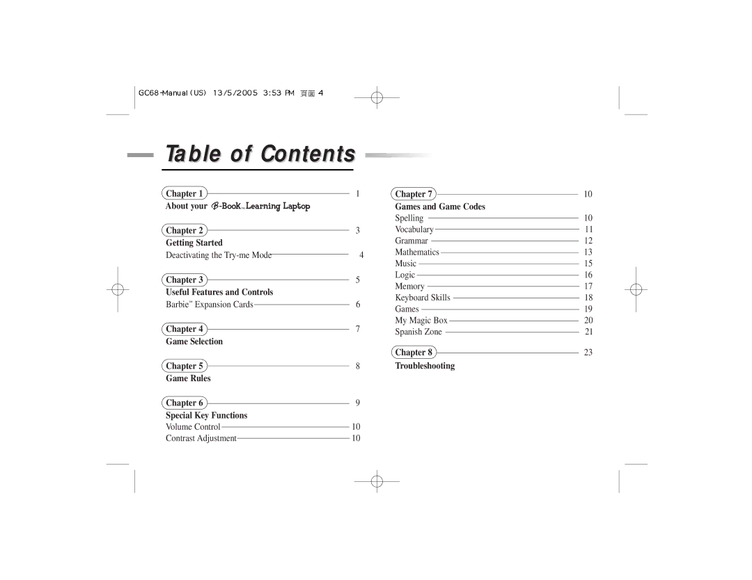 Oregon Scientific G068 manual Table of Contents 