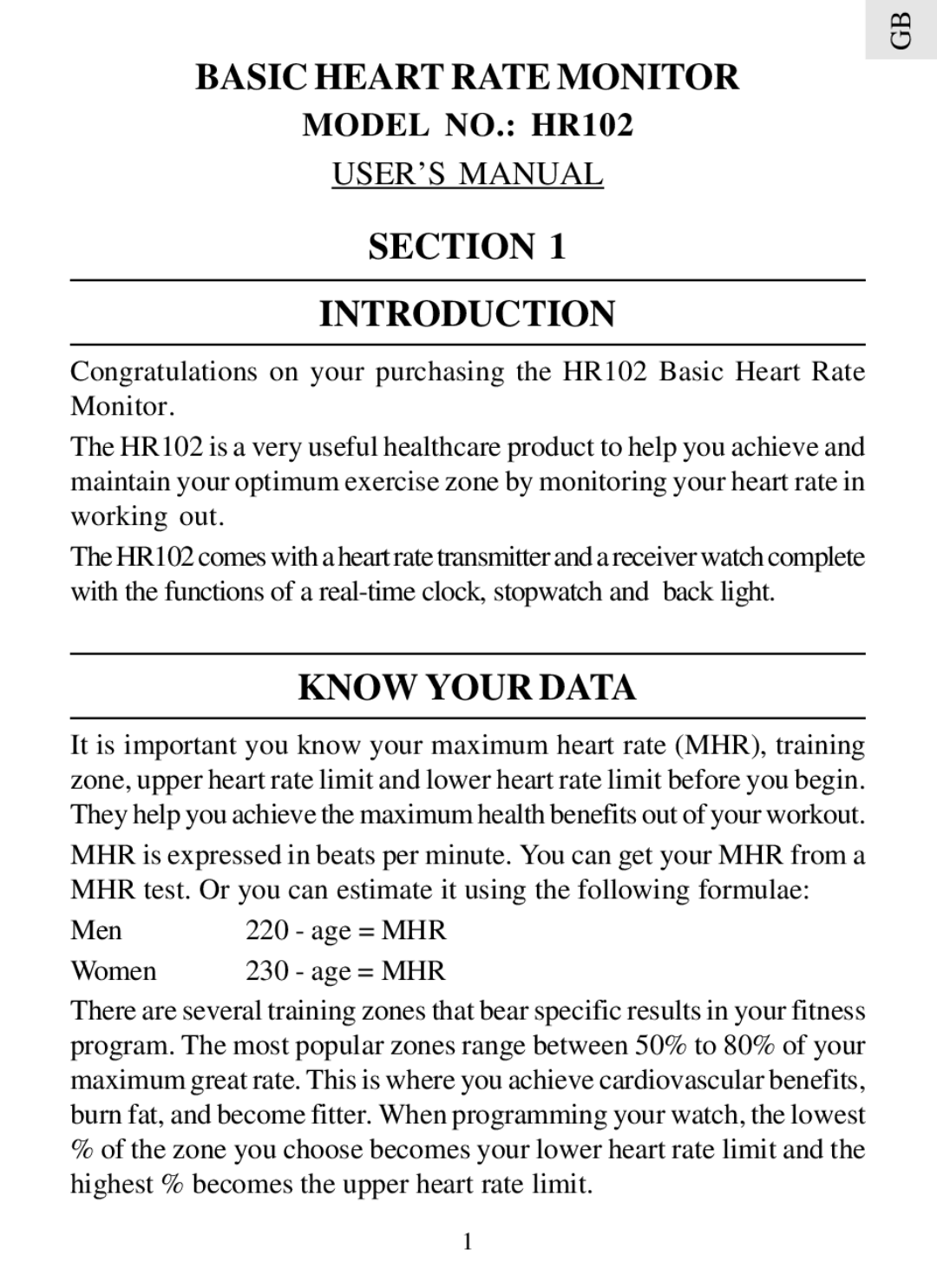 Oregon Scientific HR102 user manual Basic Heart Rate Monitor, Section Introduction, Know Your Data 