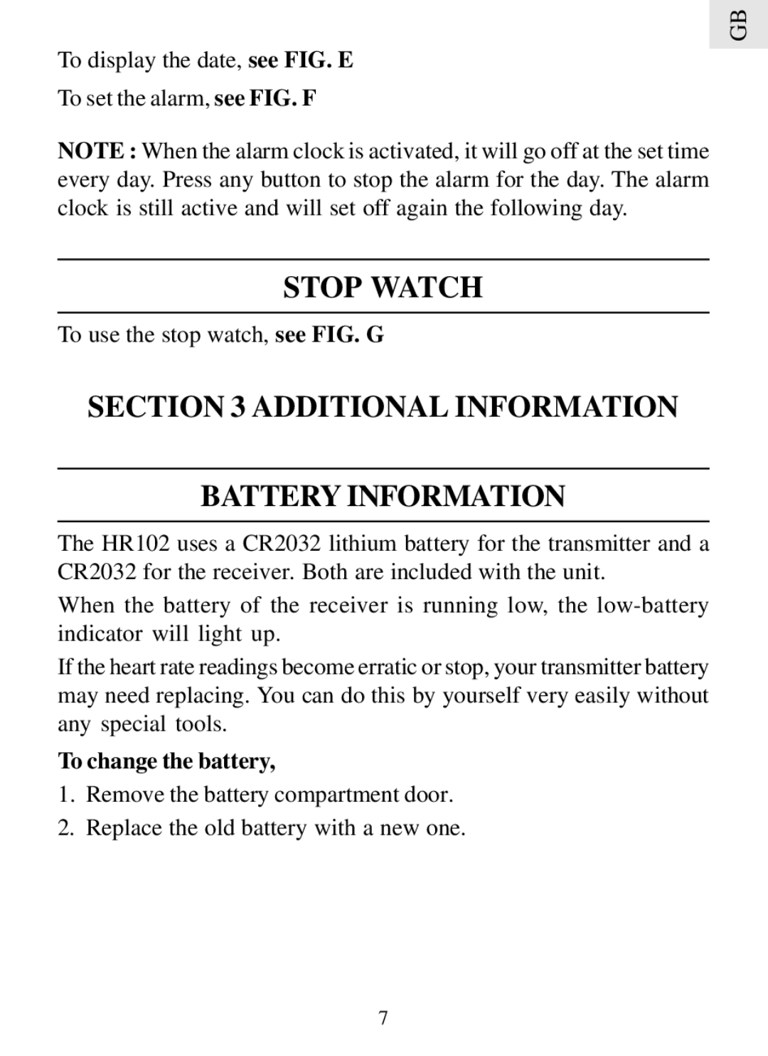 Oregon Scientific HR102 user manual Stop Watch, Additional Information Battery Information 