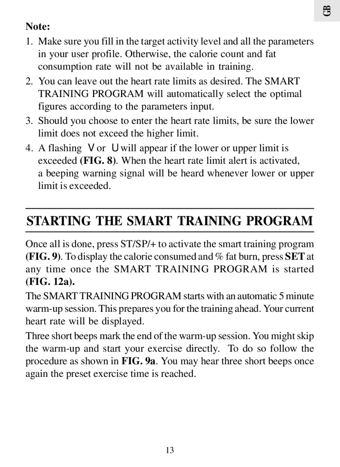 Oregon Scientific HR308 user manual Starting the Smart Training Program 