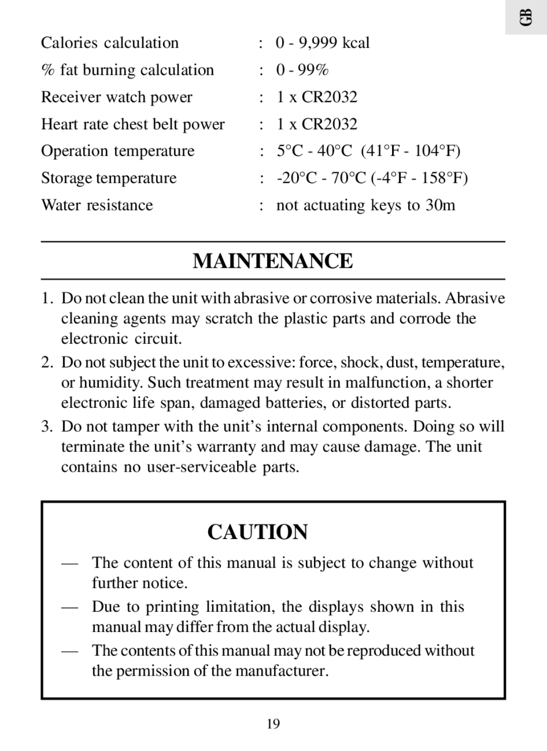 Oregon Scientific HR308 user manual Maintenance 