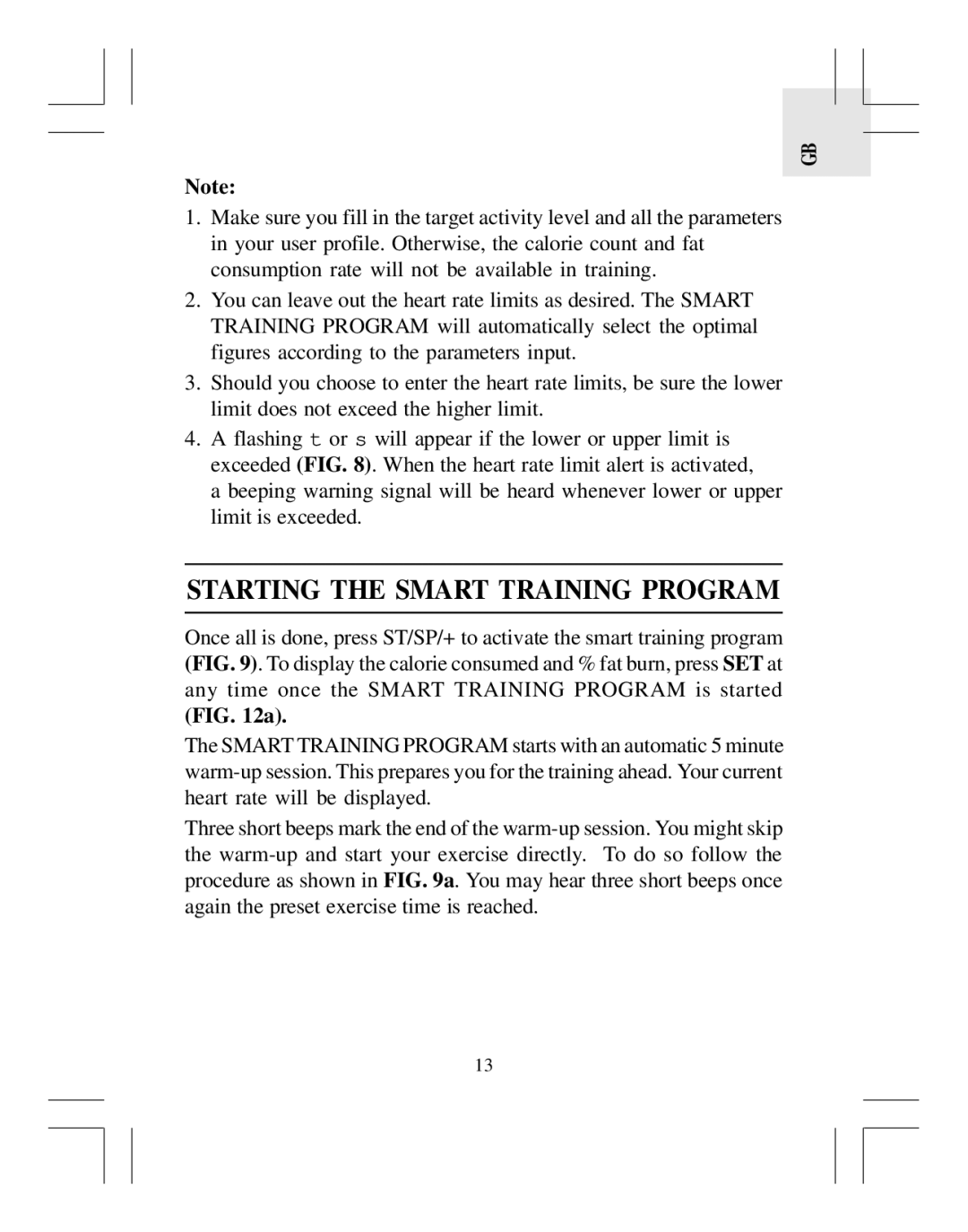 Oregon Scientific HR318 user manual Starting the Smart Training Program 