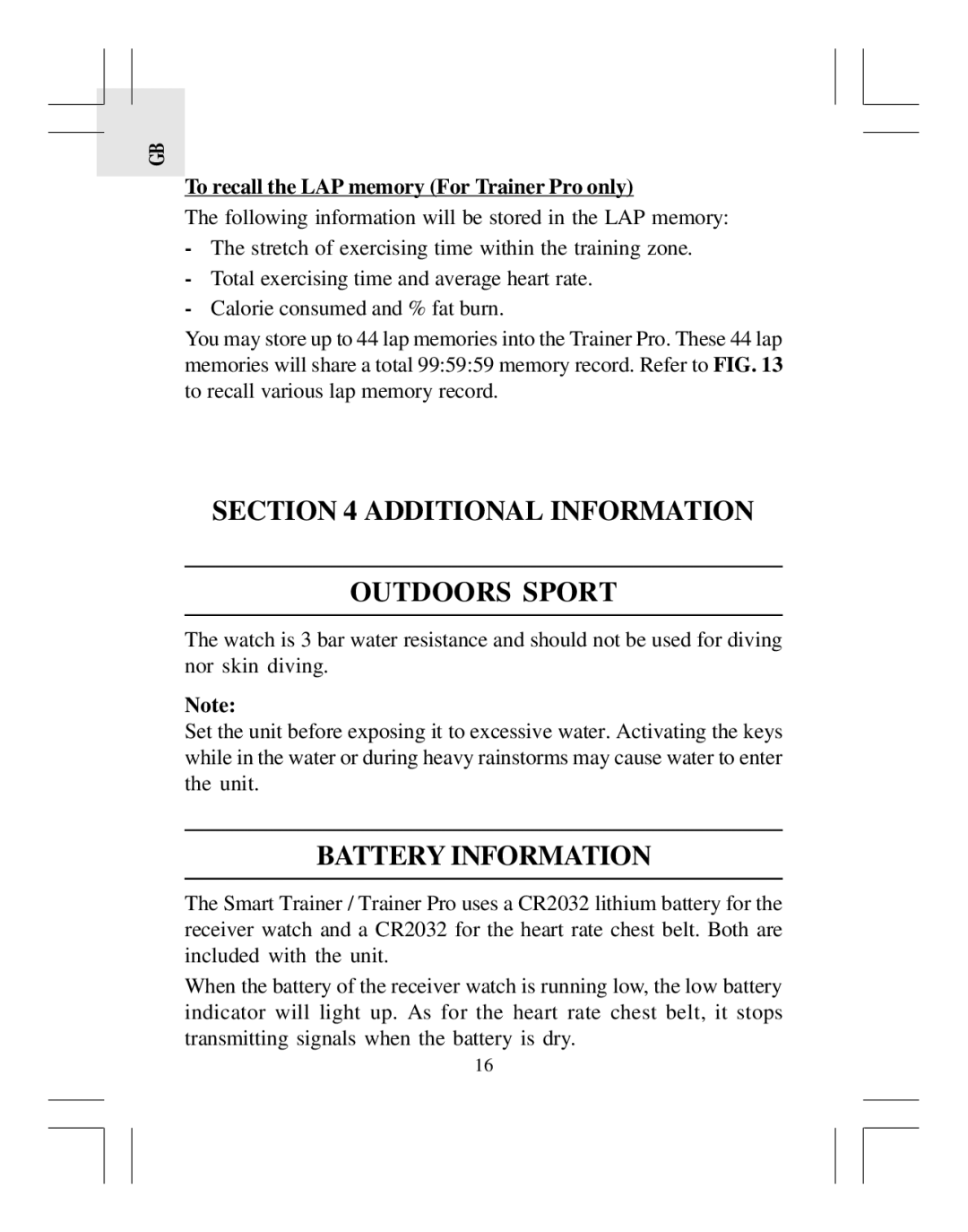 Oregon Scientific HR318 user manual Additional Information Outdoors Sport, Battery Information 