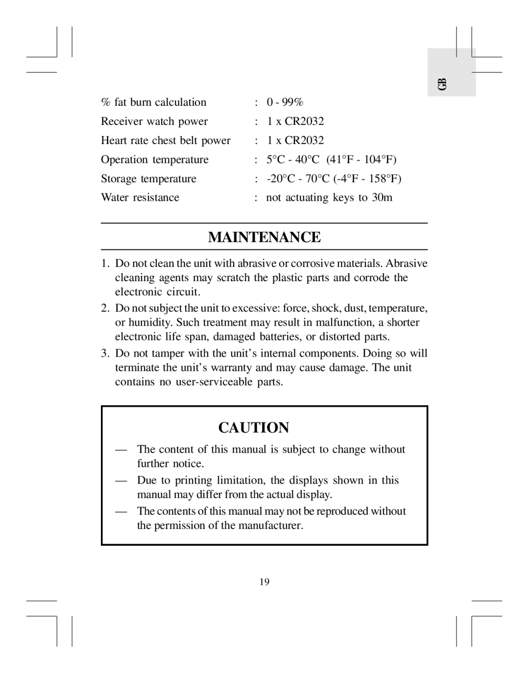 Oregon Scientific HR318 user manual Maintenance 