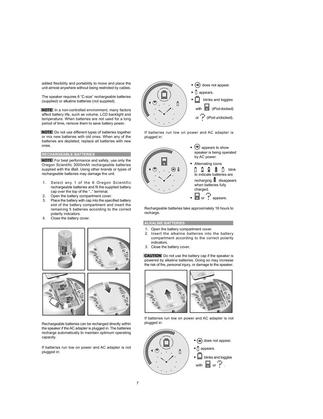 Oregon Scientific IB368 important safety instructions Rechargeable Batteries, Alkaline Batteries 