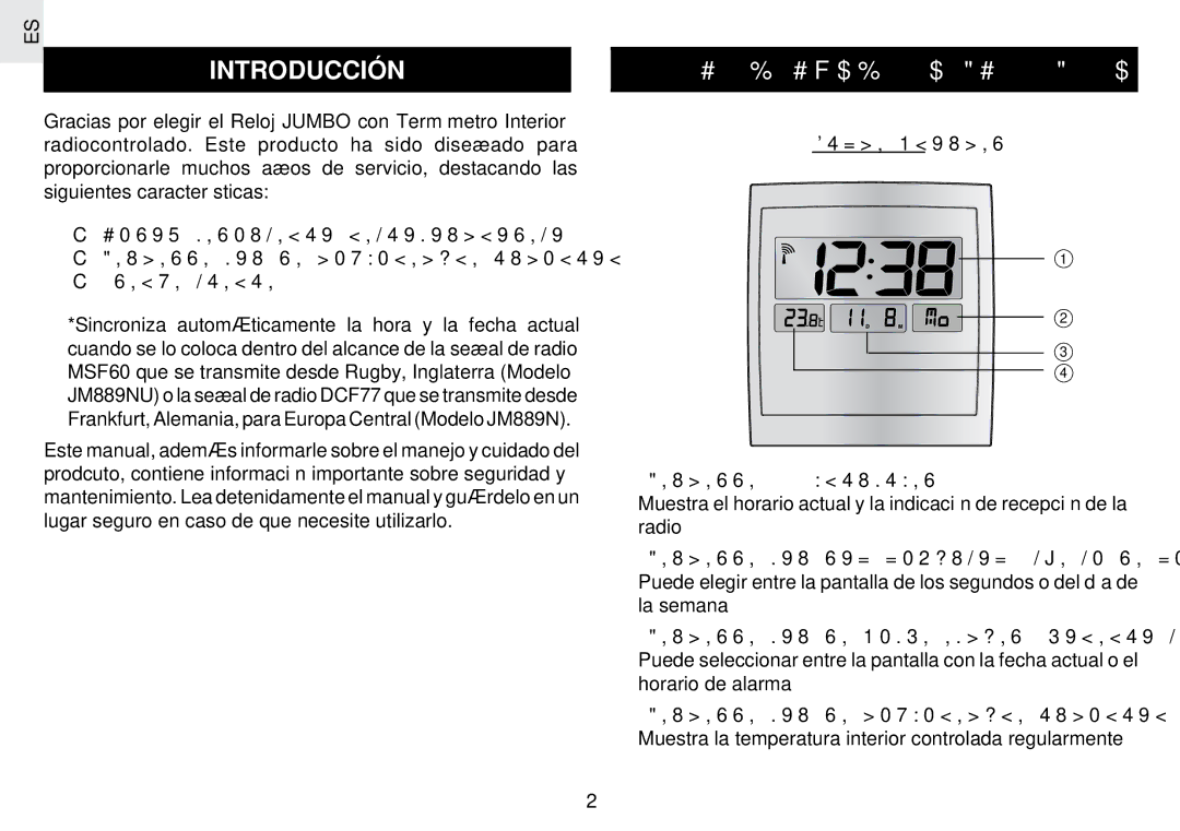 Oregon Scientific JM889N user manual Introducción, Características Principales, Vista frontal Pantalla LCD principal 