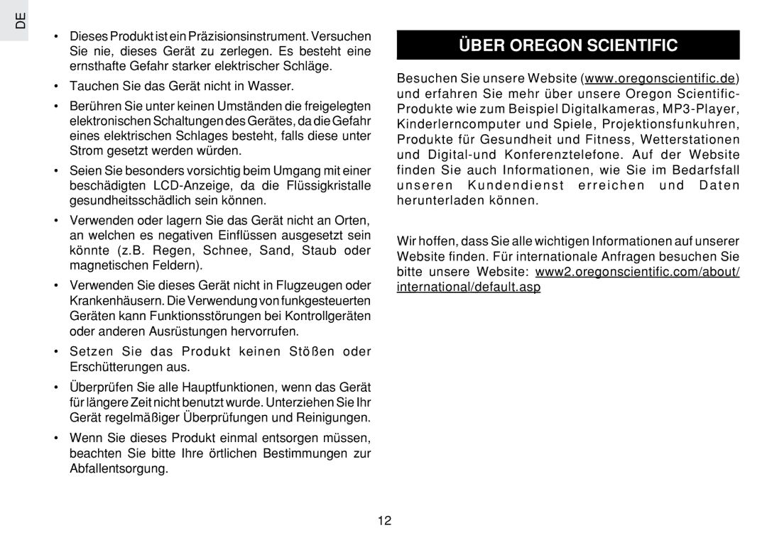 Oregon Scientific JM889N user manual Über Oregon Scientific 