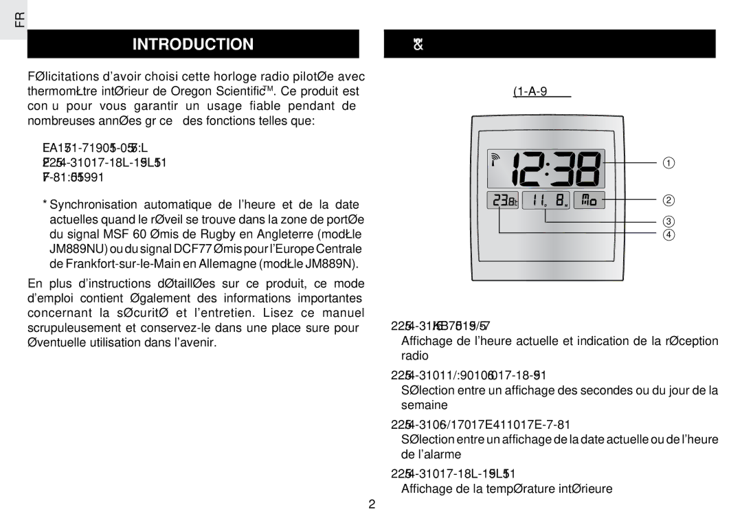 Oregon Scientific JM889N user manual Caracteristiques Principales, Vue avant Affichage à cristaux liquides principal 