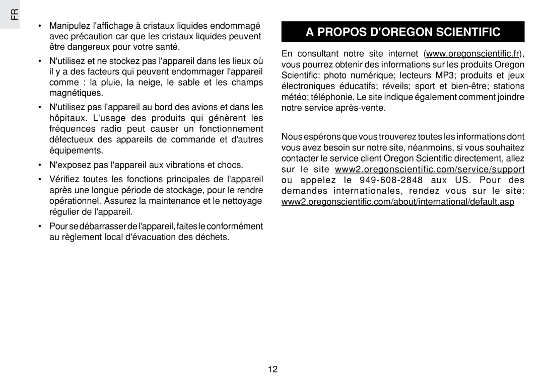 Oregon Scientific JM889N user manual Propos Doregon Scientific 