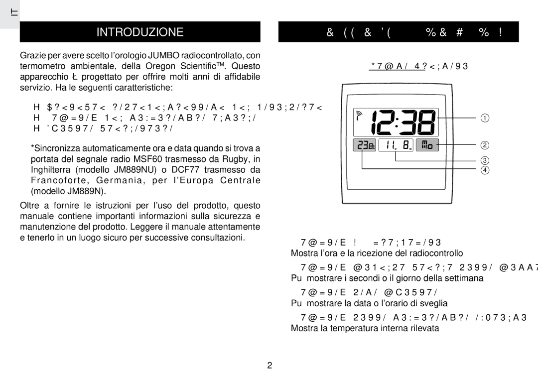 Oregon Scientific JM889N user manual Introduzione, Caratteristiche Principali 