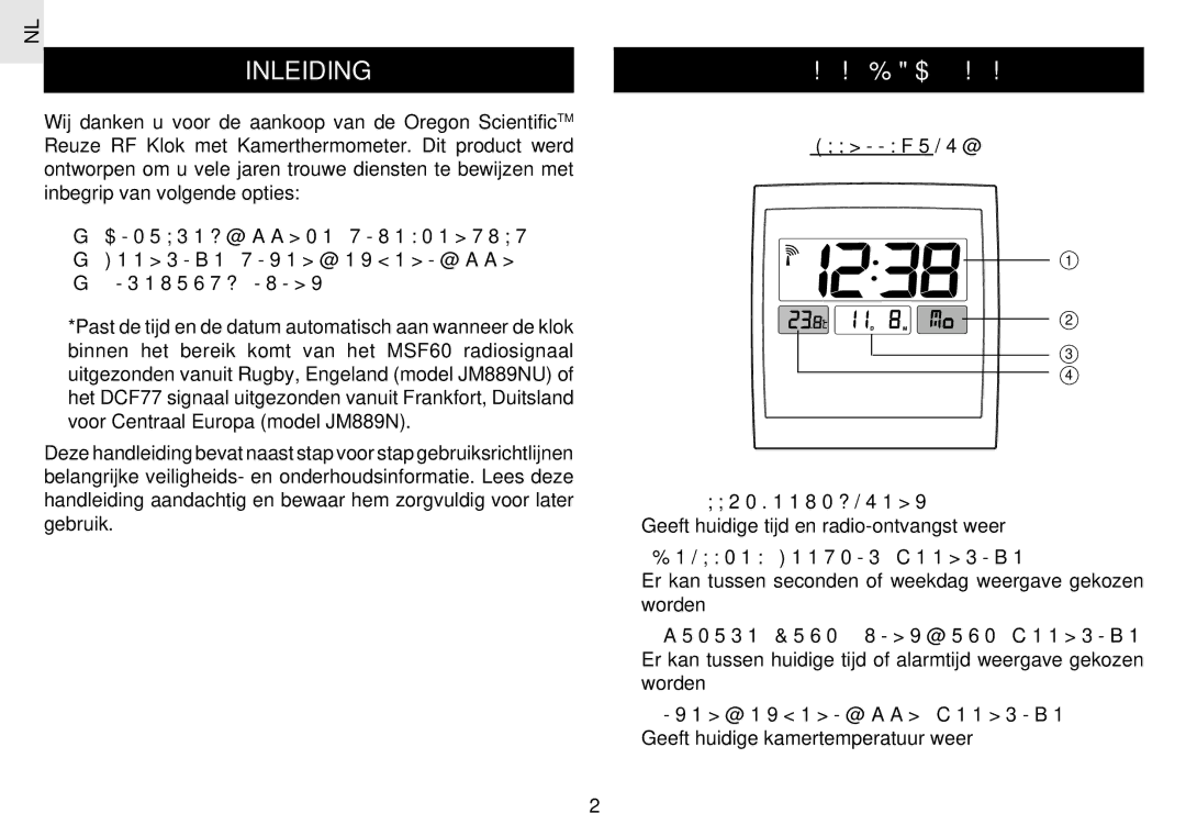 Oregon Scientific JM889N user manual Inleiding, Bedieningsorganen 