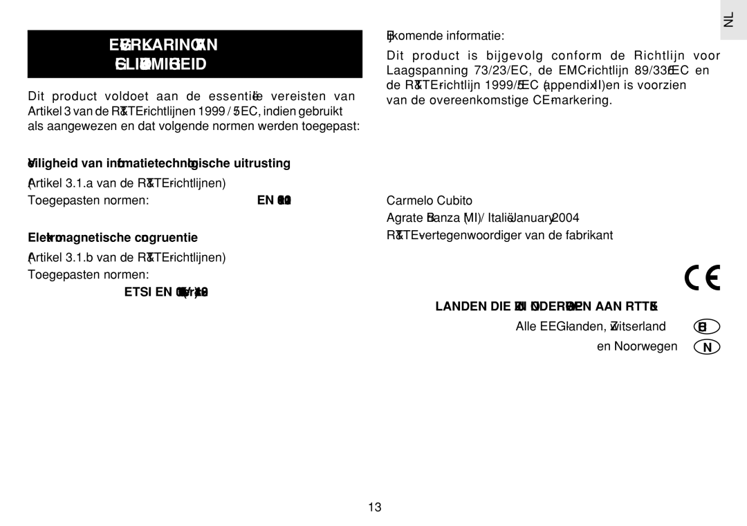 Oregon Scientific JM889N user manual EG-VERKLARING VAN Gelijkvormigheid, Veiligheid van informatietechnologische uitrusting 